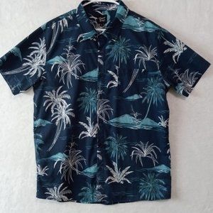 VTG ORIGINAL DELUXE Supply Men's Hawaiian Shirt Size XL Blue White Palm Trees